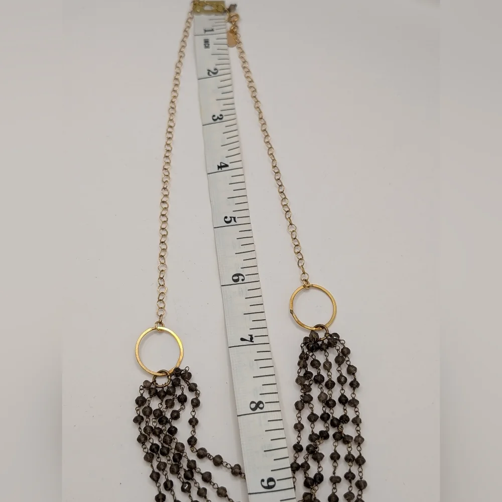NASHELLE Beaded Necklace Tiered Gold with Gray Brown Beads - Picture 8 of 9